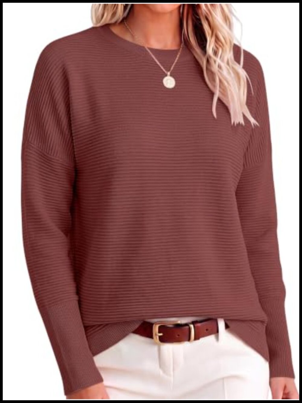 Oversized Ribbed Knit Pullover Sweater Batwing Sleeve Winter